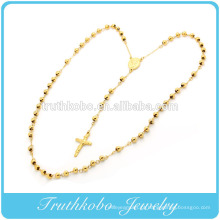 24 K Banhado A Ouro de Aço Inoxidável Moda Religiosa Católica Rosário Oração de Jóias Feitas À Mão Rosário Beads Estilo Cruz Neckalce